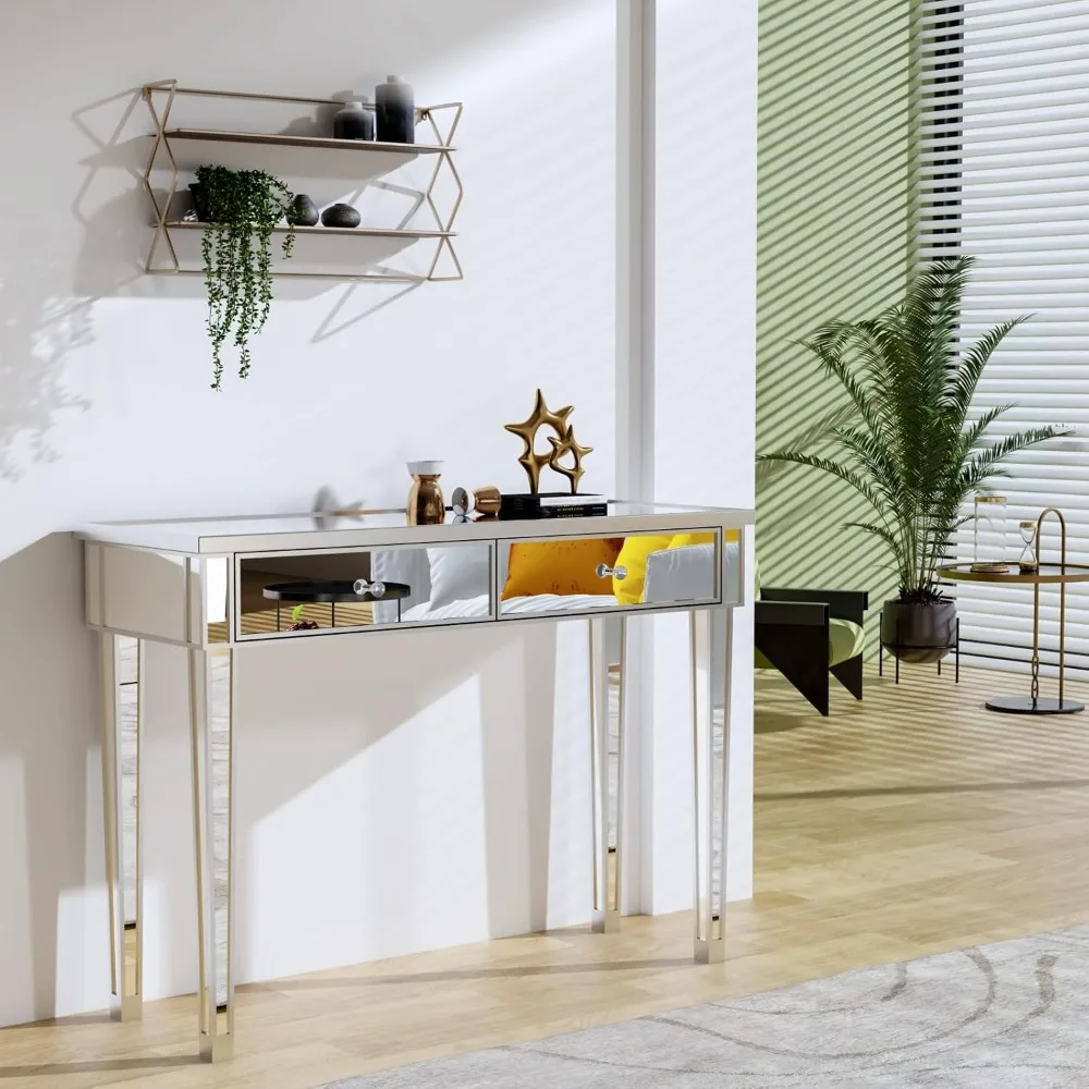

Mirrored Console Table with 2 Drawers for Entryway/Hallway Silver Bedroom Desk Sofa Tables for Living Room