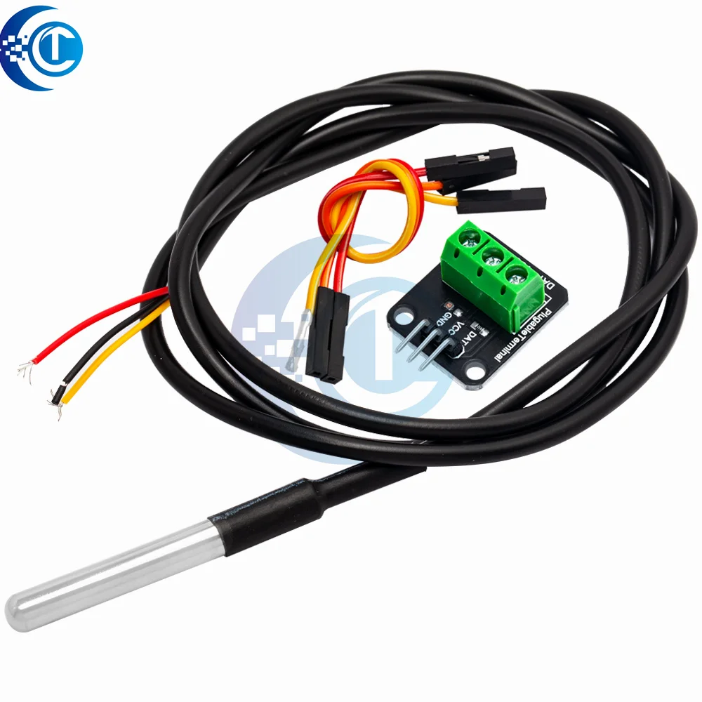 DS18B20 Temperature Sensor Module Kit Waterproof 100CM Digital Sensor Cable Stainless Steel Probe Terminal Adapter For Arduino
