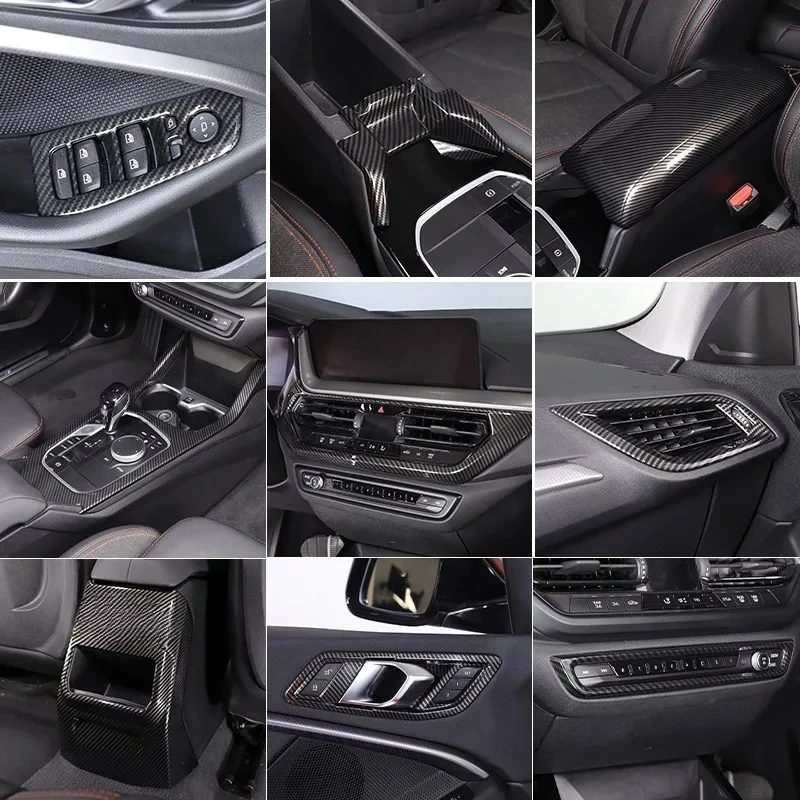 ABS Carbon Fiber For BMW 1 Series 2 Series F40 F44 2020-2024 Car Center Console Shift Panel Glass Lifting Button Frame stickers