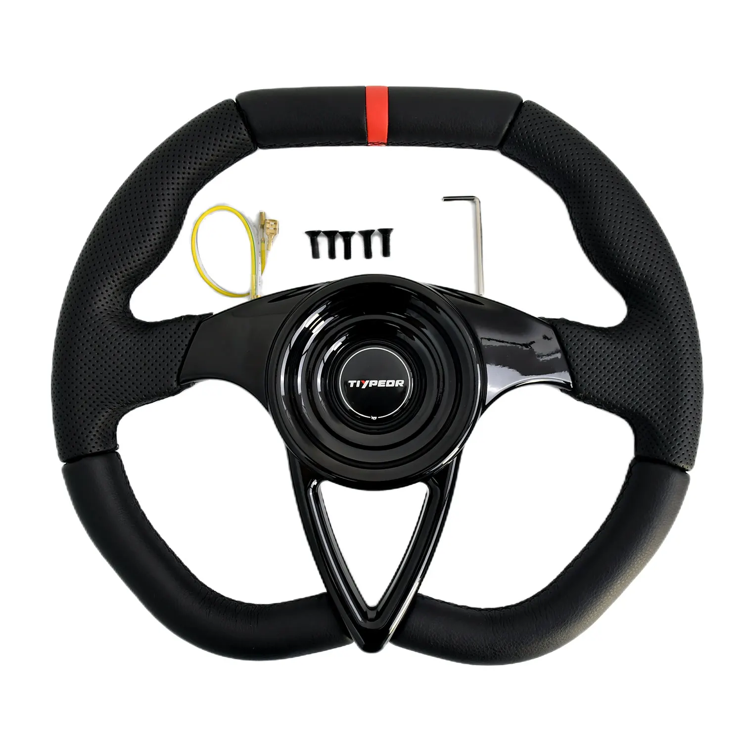 

TIYPEOR 350mm Sport Steering Wheel Black Leather Universal with Horn Button Kit