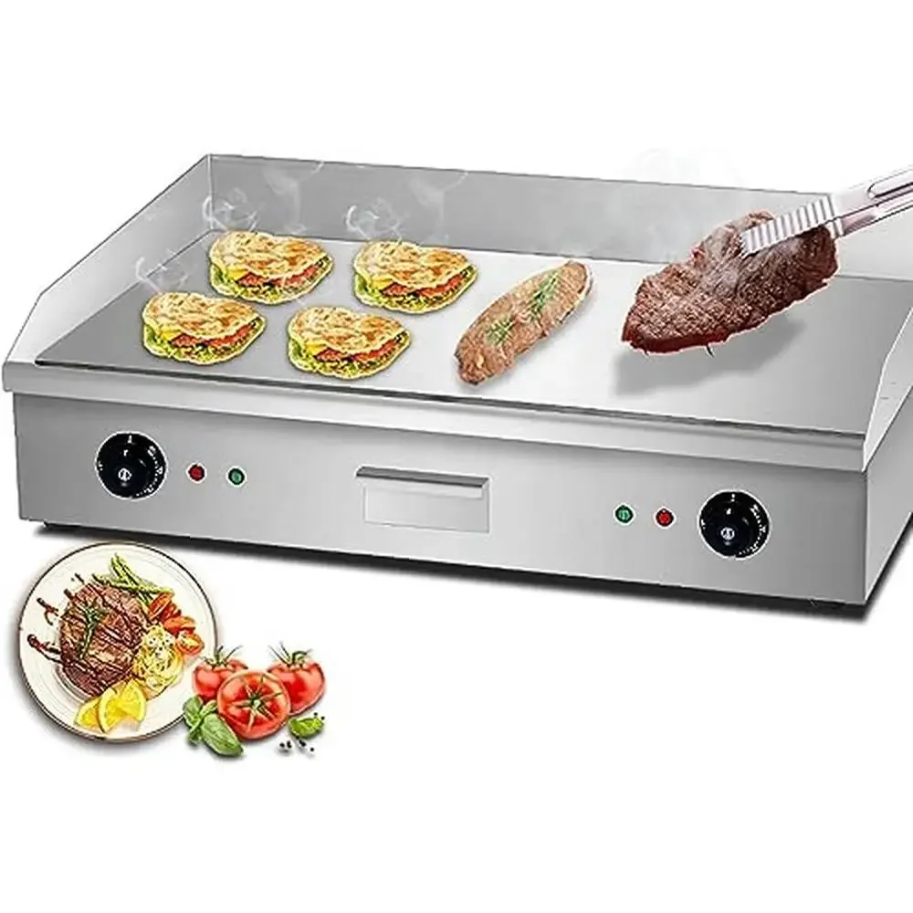 

Commercial Stainless Steel Teppanyaki Grill Griddle Electric Flat Top Adjustable Temp Dual Control Large Cooking Surface Easy to