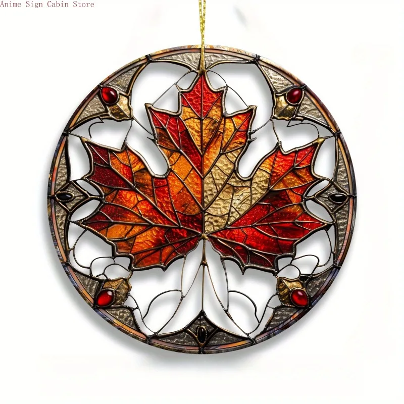 [2D Flat] One Item, Stylish Maple Leaf Glasses,Acrylic Sign,Round Decoration,Elegant Window,Porch,Wall Art for Home Room Decor