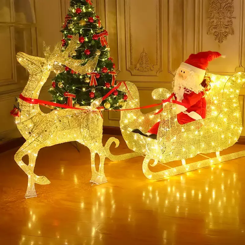 

Christmas Large Scene Deer Sleigh Car Elk Santa Decorations Beautiful Props Christmas Tree Ornaments