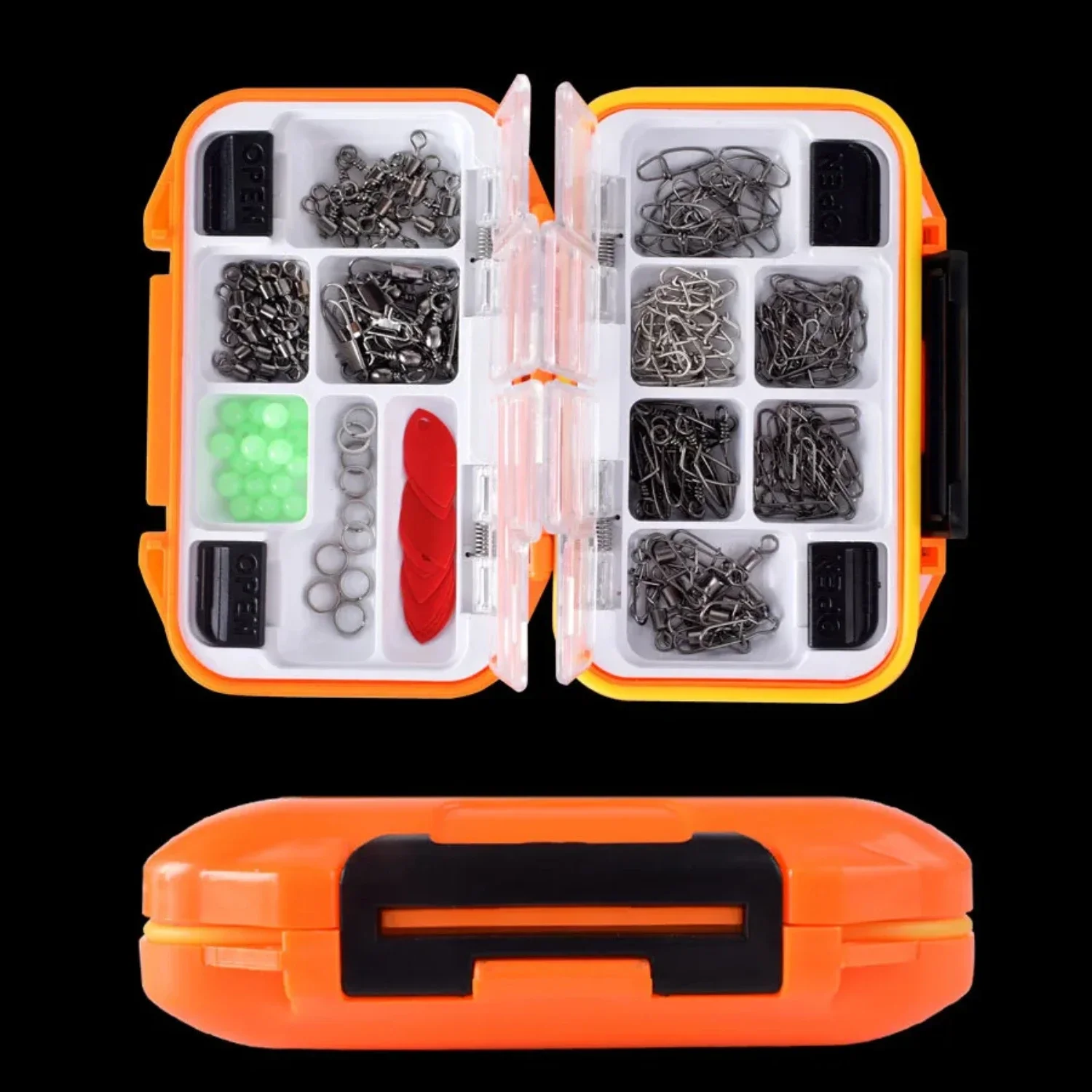 191pcs/box Fishing Accessories Kit Including Fishing Swivels Snaps Sinker Slides Luminous Beads with 12 Compartments Tackle Box