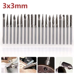 Cabezal de molienda de acero de tungsteno, cortador de fresado, Lima rotativa simple/doble, rebabas, herramientas de tallado de raรญces de madera, 1/10/20 piezas, 3mm de vรกstago