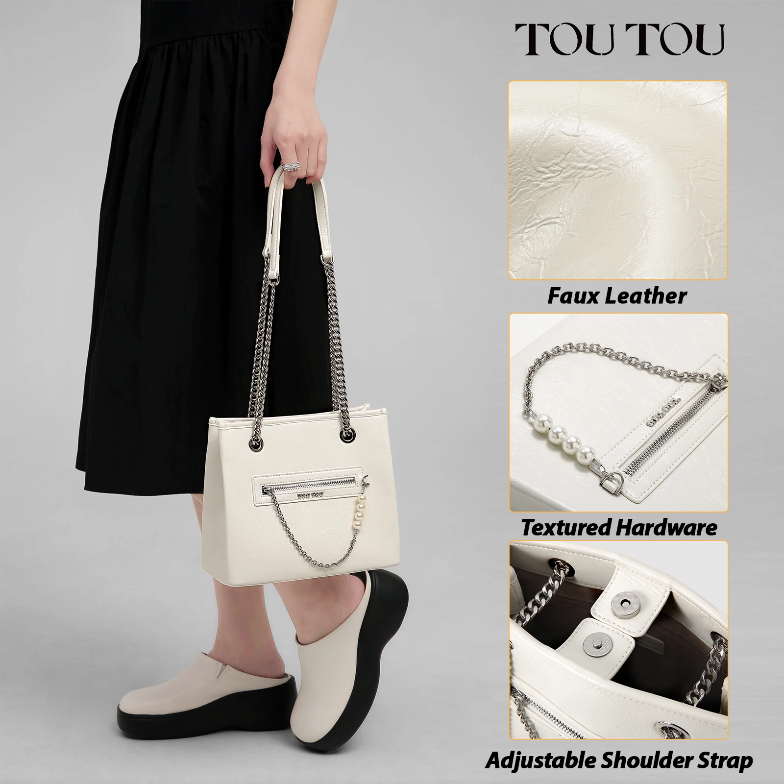 TOUTOU Women Chain Bag Large Capacity Commuting Versatile Tote Handbag Single Shoulder Crossbody Bag for Cosmetic Makeup Storage