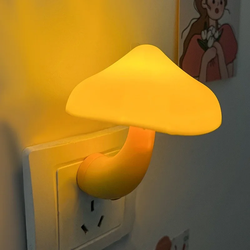 Home Decor Mushroom Plug Wall Night Light Low Energy Consumption Children Bedroom LED Lamp Light Induction Atmosphere Night Lamp