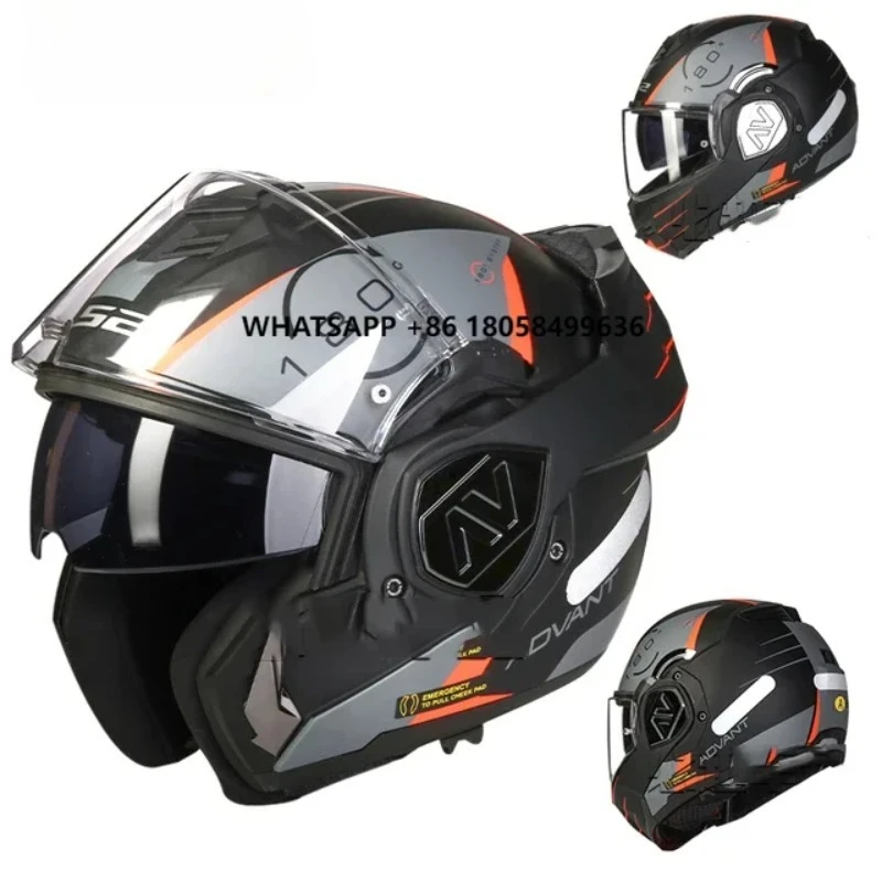 LS2 FF906 Full Face Flip up Helmets Motorcycle Modular Double Visor Helmet Built-in Lens ECE Capacete Casque Casco Moto