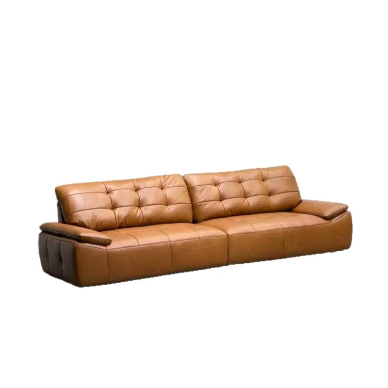 Medieval leather first-layer cowhide sofa, oil wax leather French retro small apartment brown sofa