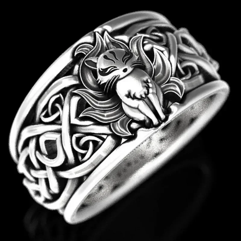 Milangirl Simple Retro Mythical Nine-Tailed Fox Woven Pattern Ring  For Women Fashion jewelry Engagement Animal  Hot Sale