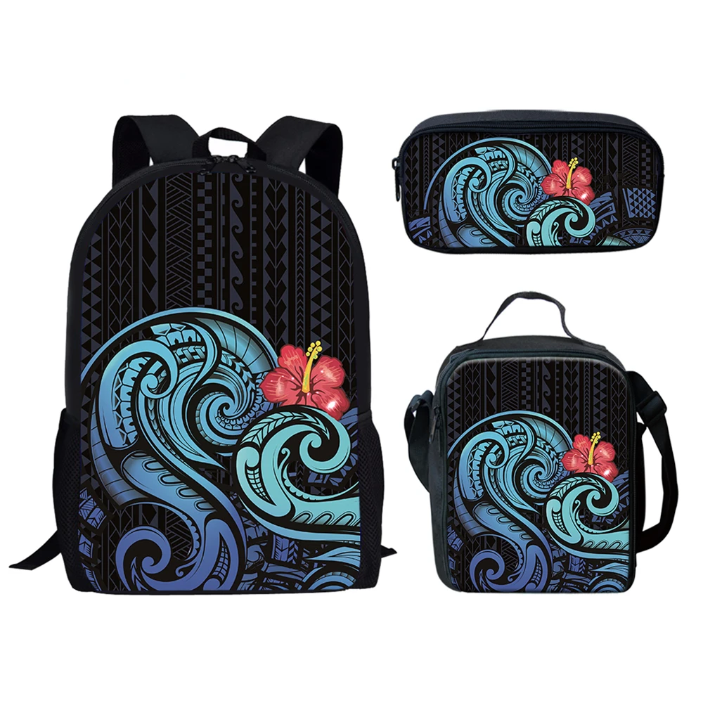 Classic Reggae Color Polynesian Hibiscus 3D Print 3pcs/Set pupil School Bags Laptop Daypack Backpack Lunch bag Pencil Case