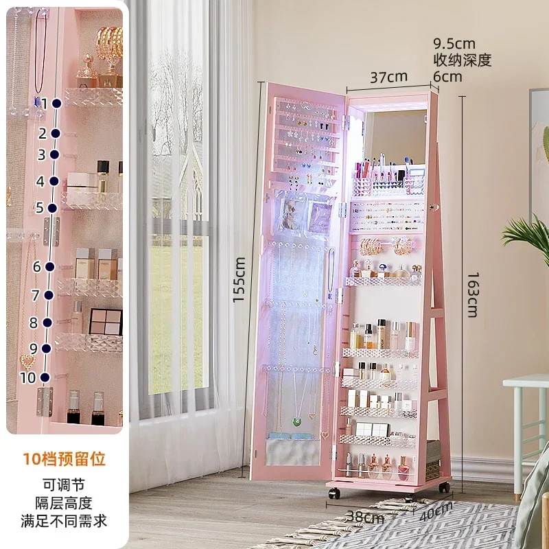 full body mirror, floor standing mirror, 360 degree rotating makeup mirror cabinet, jewelry cabinet, storage cabinet