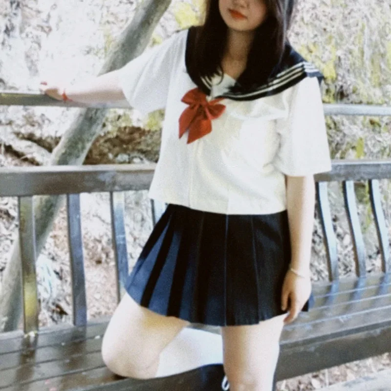 Japan School Girl JK Uniform Short/long Sleeve Shirt Pleated Skirt Cosplay Sissy Cross dresser COS Anime Costume Navy Sailor Set