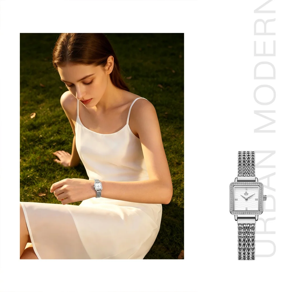 Fatelove 928 New Quartz Watch for Women Square Waterproof Steel Strap Diamond Bezel Fashion Simple Ladies Watches