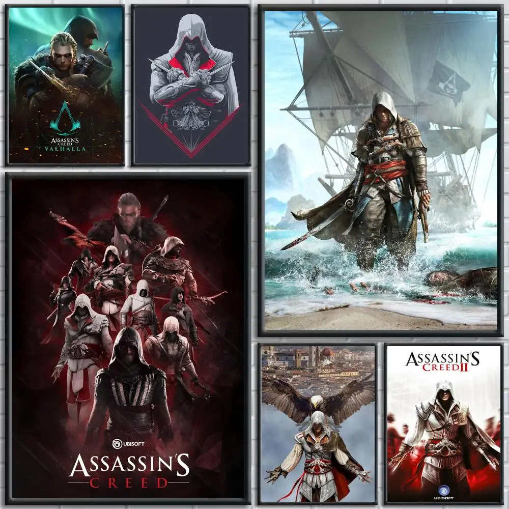 Póster de juego A-Assassins Creed, arte de pared impermeable autoadhesivo HD, Ideal para el hogar, oficina, dormitorio, gran regalo