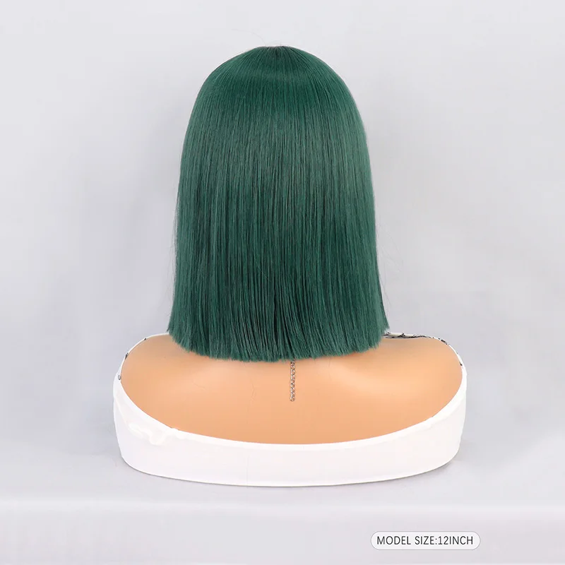 Green Short Hair Wig With Bangs Straight Synthetic Wig for Women Cosplay Natural Looking Daily Fake Hair Heat Resistant Fiber