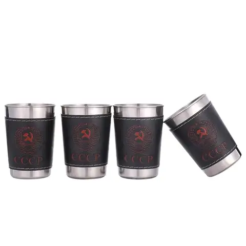 Vodka Cup 304 PU holster Russia Stainless Steel Mini Wine Tumbler Portable Personalized 4pcs 30ml/75ml/170ml Shot Glass Set