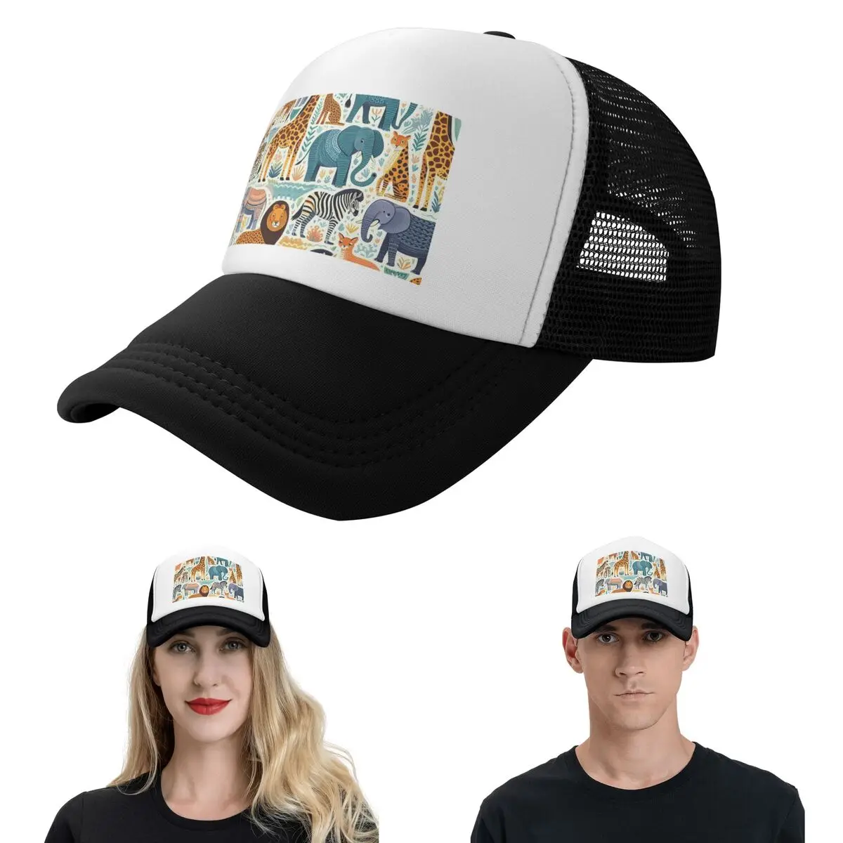 Cartoon Zoo Animals Wild Safari Friends PatternCap Fashion Mesh Baseball Caps Adjustable Hat Hip Hop Summer Unisex Baseball Hats