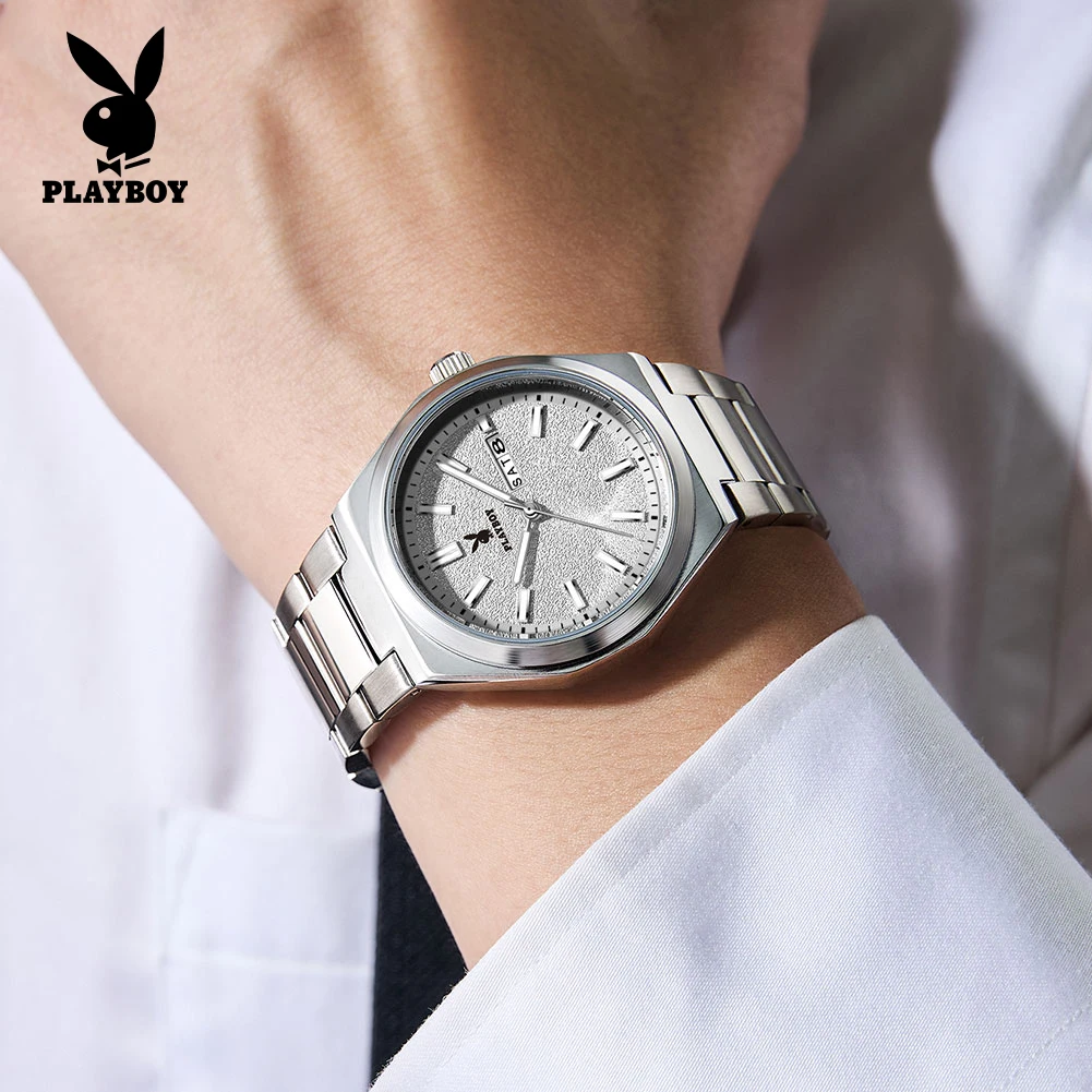 PLAYBOY 3110 Original Quartz Movement Watch Round Dial Design Luminous Function 30m Waterproof Calendar Window Dispaly Watch
