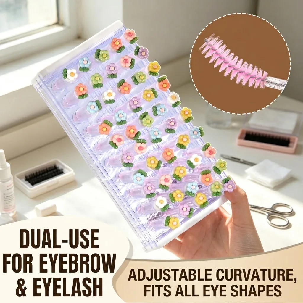 10 Pcs Women Cute Flower Eyelash Brushes in Clear Tubes, Reusable Dustproof Lash Spoolies & Mascara Wands for Lash Extensions，