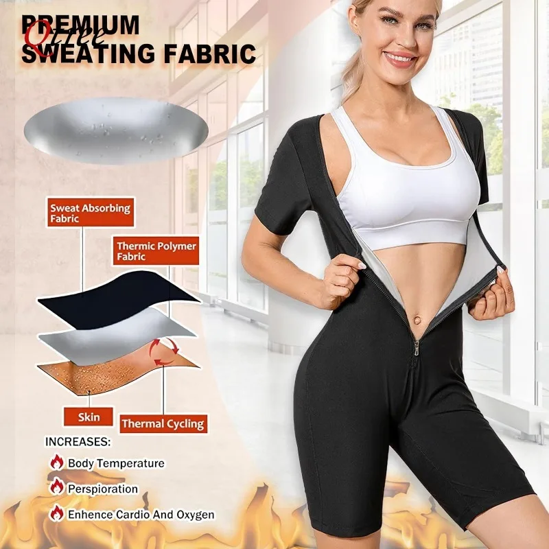 Qtree Sauna Suit for Women Weight Loss Sweat Vest Waist Trainers Belly Fat Workout 3 in 1 Full Body Shaper Zipper Tummy Control