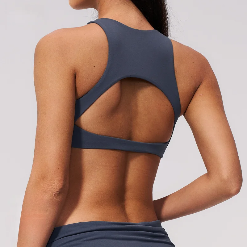 Yoga Sports Solid Color Bra Hollow Out Back High Elasticity Shockproof With Chest Pads Beauty Back Fitness Push Up Tank Top
