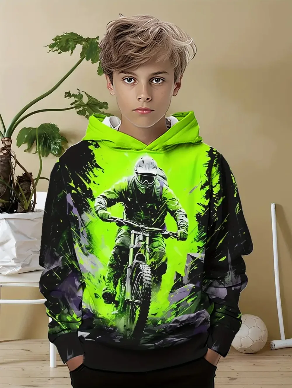 

Детская толстовка для мальчиков, модная повседневная толстовка с 3D принтом для мотокросса и гонок, спортивные топы из полиэстера с длинными рукавами, пуловер, детская одежда