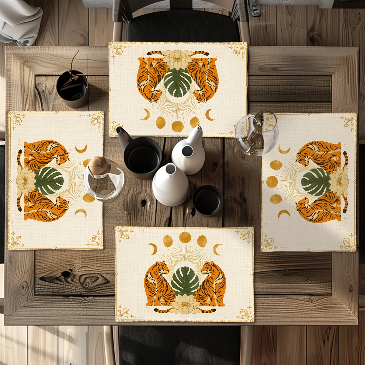 Retro Starburst Pattern Polyester Placemats & Coasters - Stylish Table Linens for Home Dining, Kitchen and Daily Use