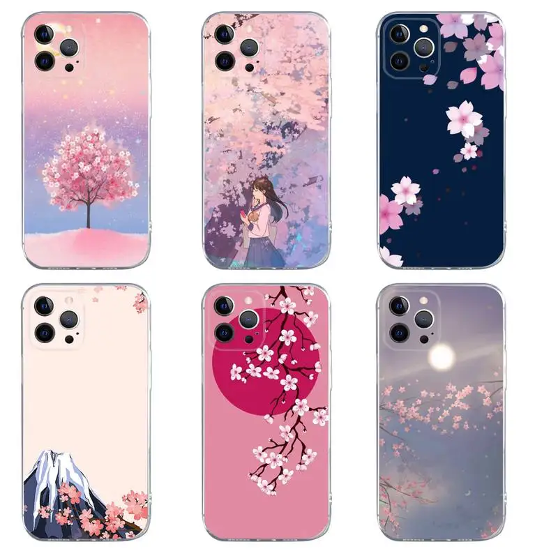 Pink Cherry Blossom Sakura Phone Case For iPhone 15 14 13 12 11 Pro Max Xs Xr X 7 8 Plus 12 13 Mini Silicone Clear Cover