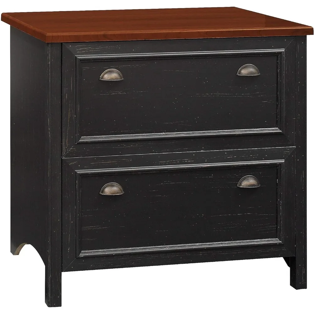 

Bush Furniture Fairview 2 Drawer Lateral File Cabinet in Antique Black/Hansen Cherry, Home Office Storage for Letter