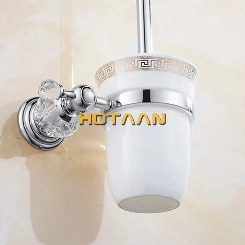 Imagen 2 del producto Juego de accesorios de baño de plata de cristal de lujo, juego de herrajes de baño de latón pulido cromado, productos de baño montados en la pared, banheiro