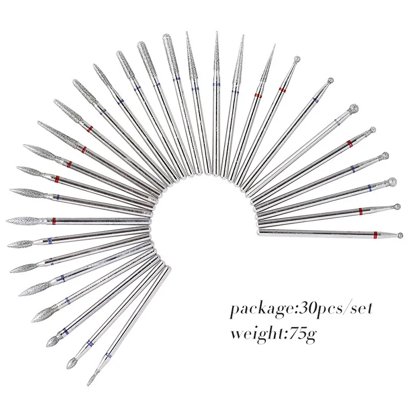 30 قطعة الماس مسمار لقم مجموعة تدوير لدغ الأنظف طحن مانيكير القاطع ل باديكير الكهربائية آلة الحفر 3 نوع