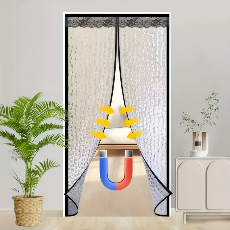 Magnetic EVA Thermal Door Curtain Geometric Design Pet Friendly Patio Room Divider Energy Saving Easy Install