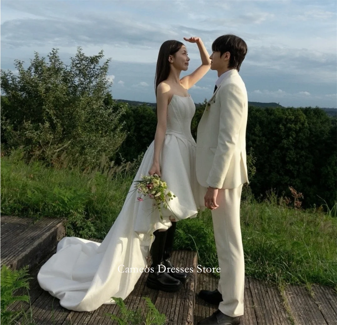 SONDR Customized Strapless High Low Wedding Dresses Simple A-Line Satin Corset Korea Brides Gowns Women Bridal Dresses