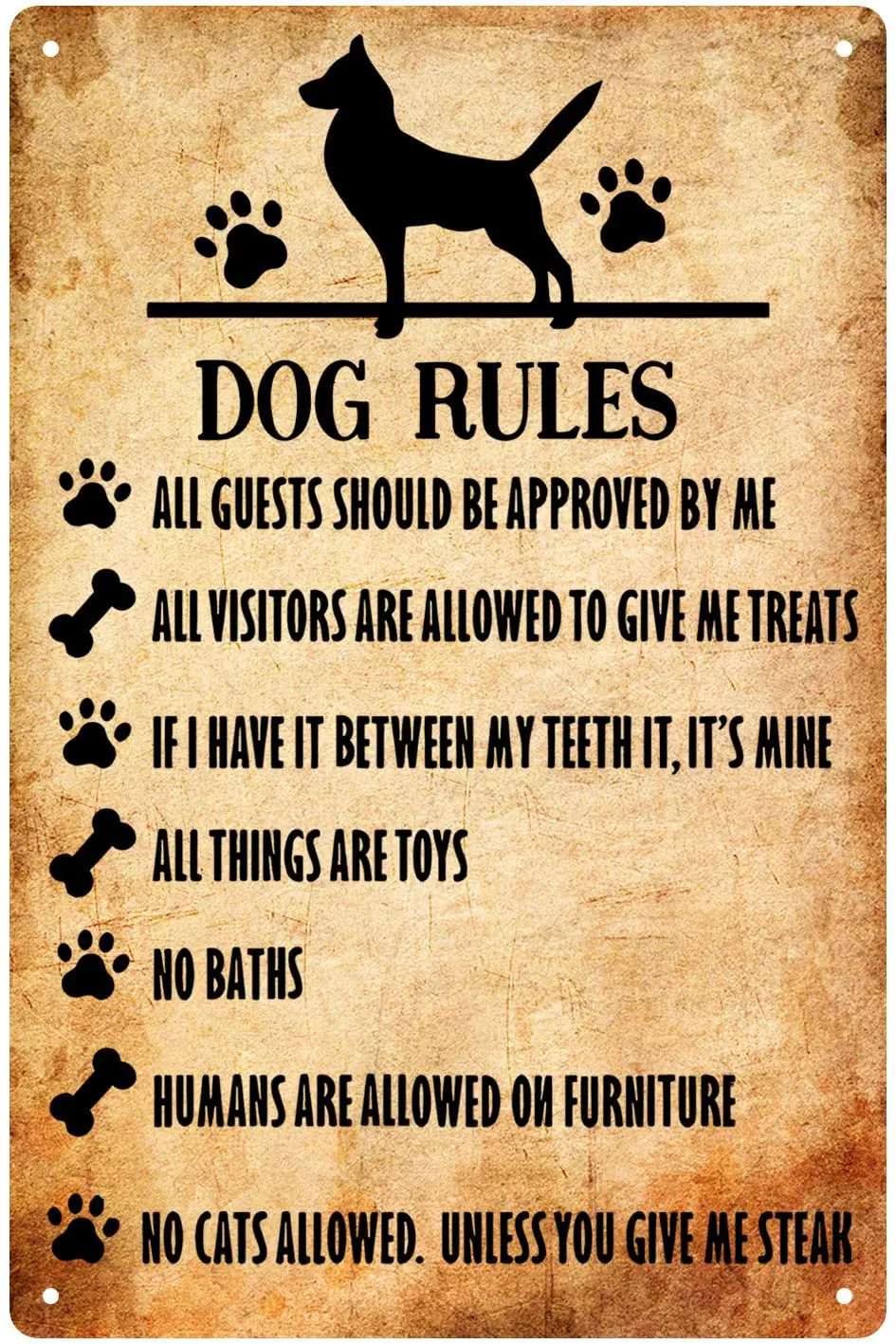 Dog Sign Funny Dog Rules Tin Sign Novelty Wall Art Decoration Humorous Metal Sign 8x12 inch