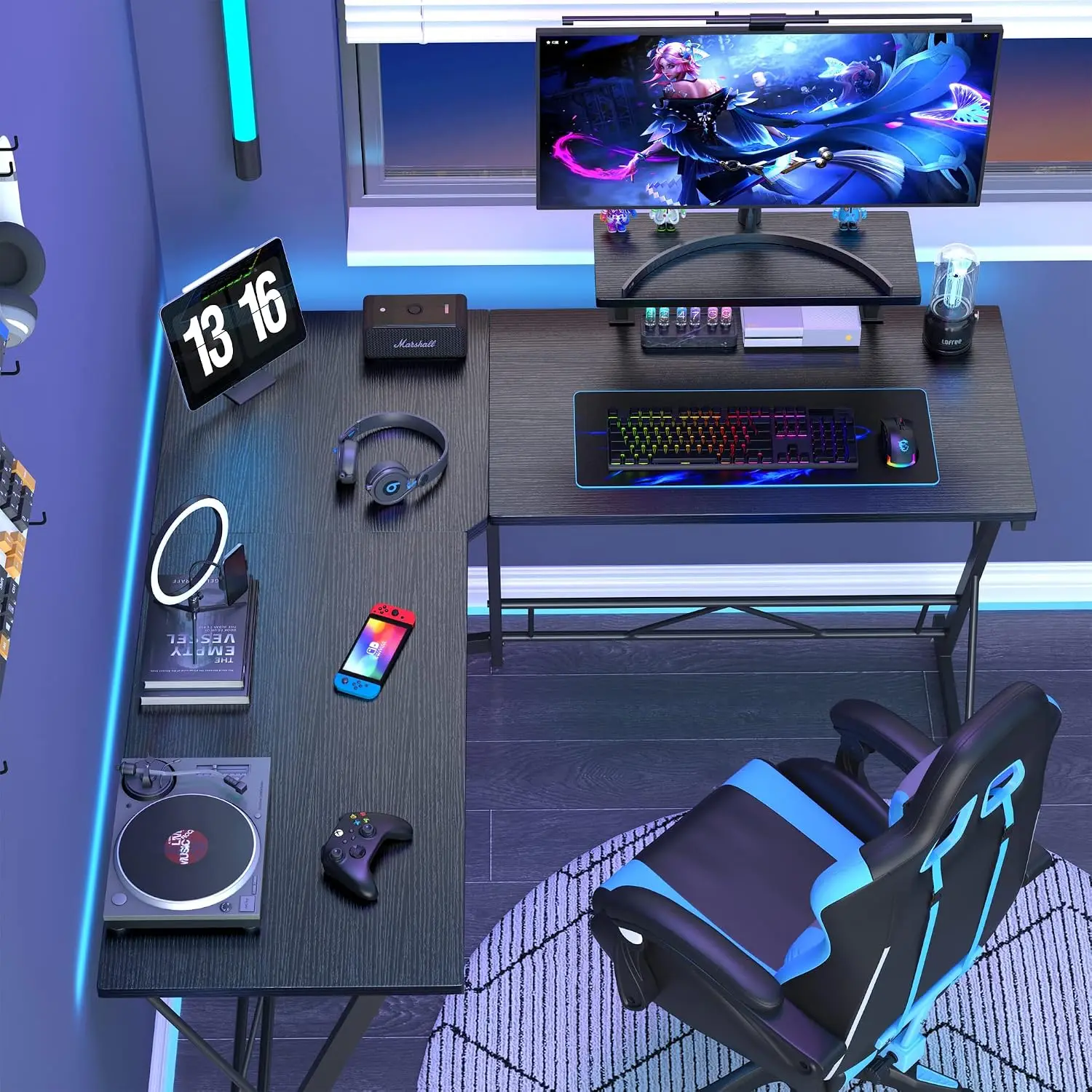 L Shaped Gaming Desk Computer Workstation Corner Office Desk with Monitor Stand Easy Assembly 51 Inch Black, Customized