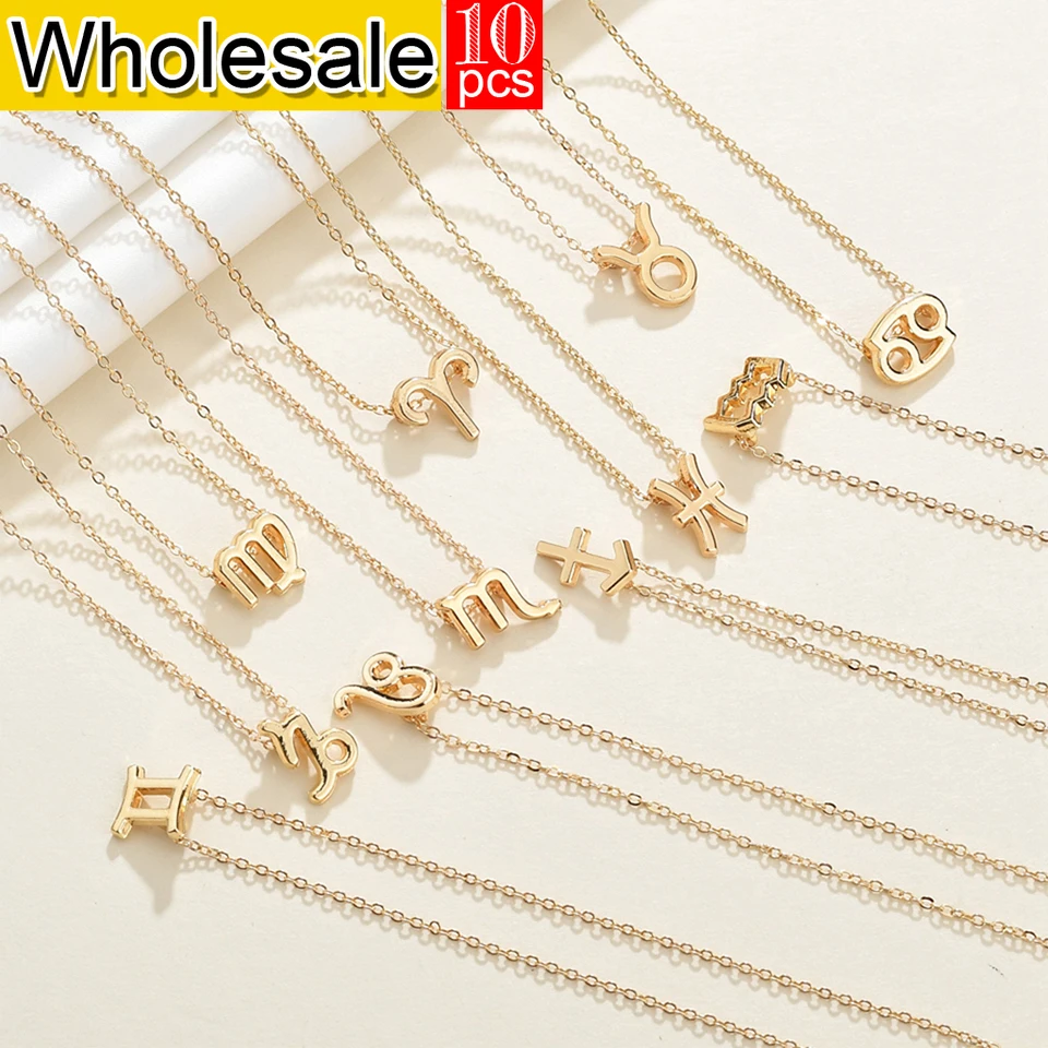 women 10PCS New Men Women 12 Horoscope Zodiac Sign Pendant Necklace Aries  Fashion Jewelry Christmas Gift Wholesale Direct