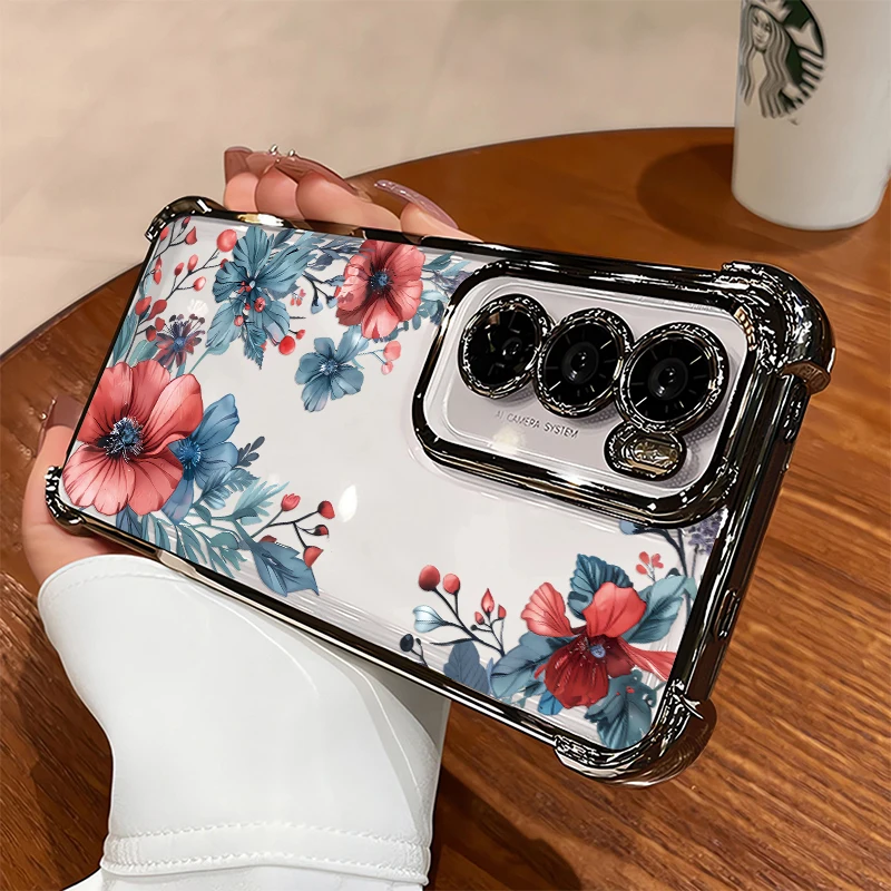 For Huawei Honor 600  Lite 400 200 Smart 50 Play 60 Plus 10 Plating Shockproof Phone Case Flower Floral Pattern Silicone Cover