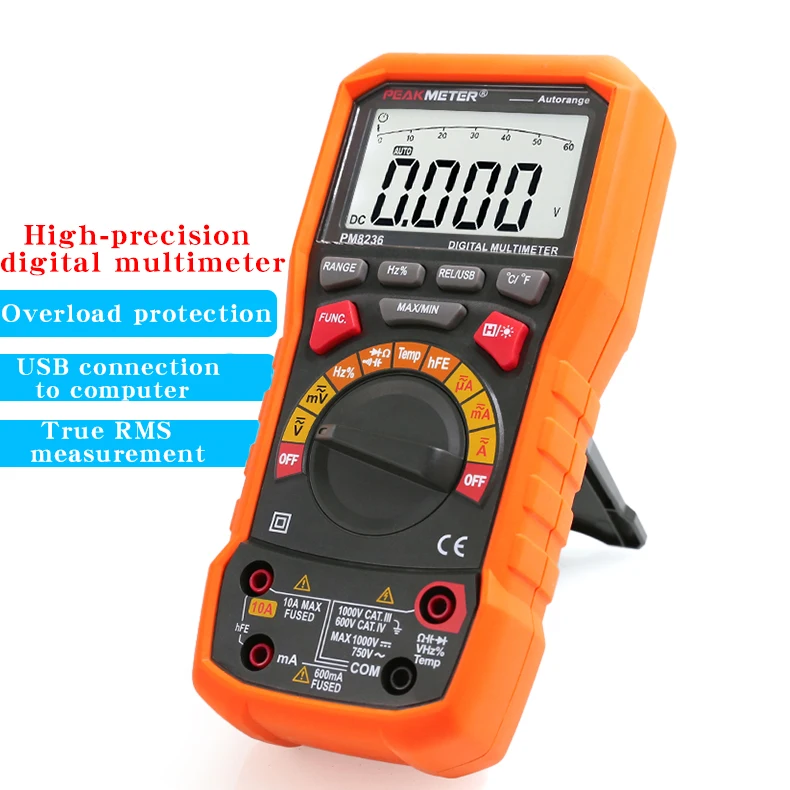 PEAKMETER PM8236 True RMS Auto Range High Precision Digital Multimeter with LCD Display, PC Connection Capability