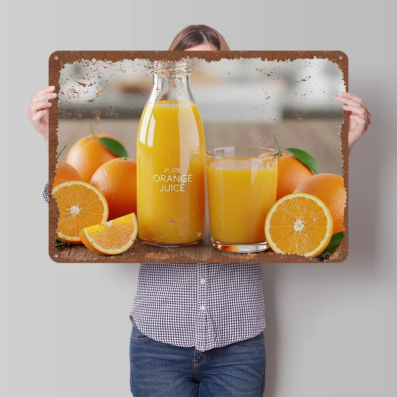 Fresh Orange Juice Still Life Metal Poster Customized Wall Art Retro Vintage Tinplate Signs for Man Cave Decoration Living Room
