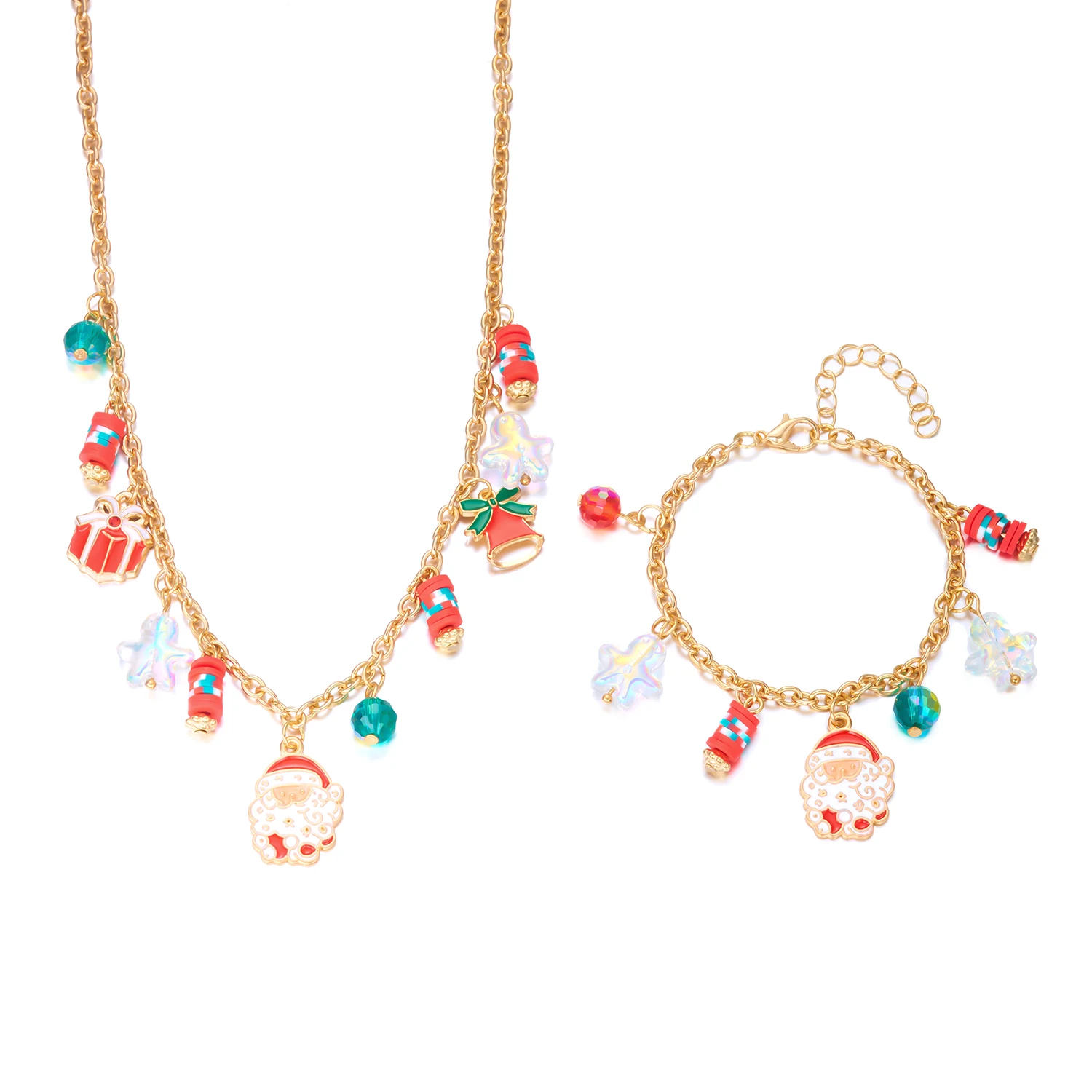 Einfache Weihnachts-Mehrelement-Anhänger-Halskette und Armband für Frauen, Handgefertigtes Schneemann-Glocken-Kettenarmband, Charms, Neujahrs-Schmuck – Detail 6