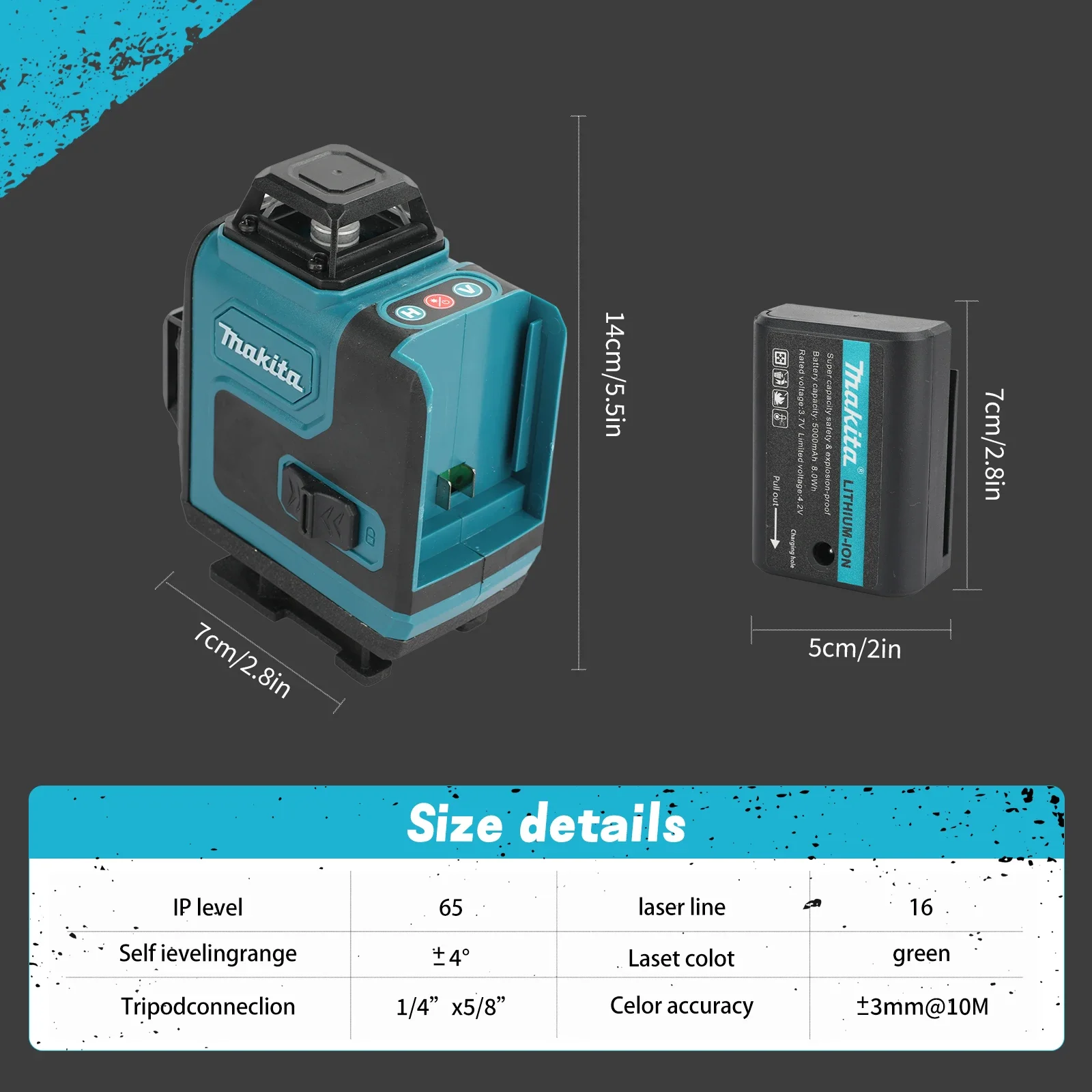 

Makita Laser Level:Self-Leveling & Manual Modes,515nm Green Light,±4° Range,16 Lines,IP65,With Remote & Battery for Alignment