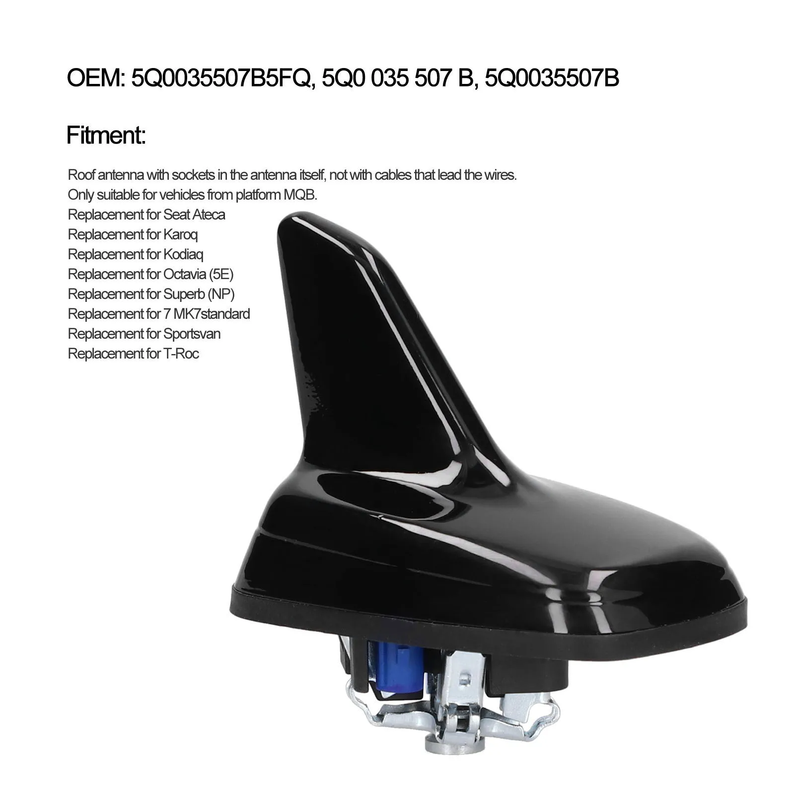 Antenna Shark Fin Shape 5Q0035507B5FQ Glossy Black Replacement For Karoq/Kodiaq/Octavia 5E/Superb NP