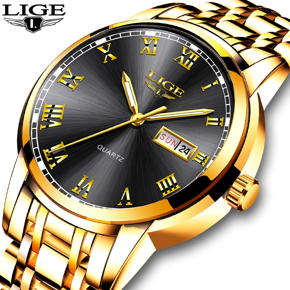 LIGE Men Watch Brand Waterproof Wristwatch Stainless Steel With Date Week Quartz Watches Mens Luxury Business Clock Reloj Hombre