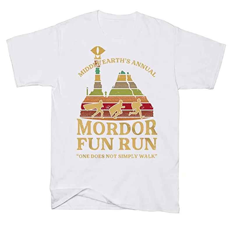 Mordor Fun Run Middle Earth's Annual One Does Not Simply Walk Graphic Short Sleeve T-Shirt for Men Clothing Graphic Tee Tops