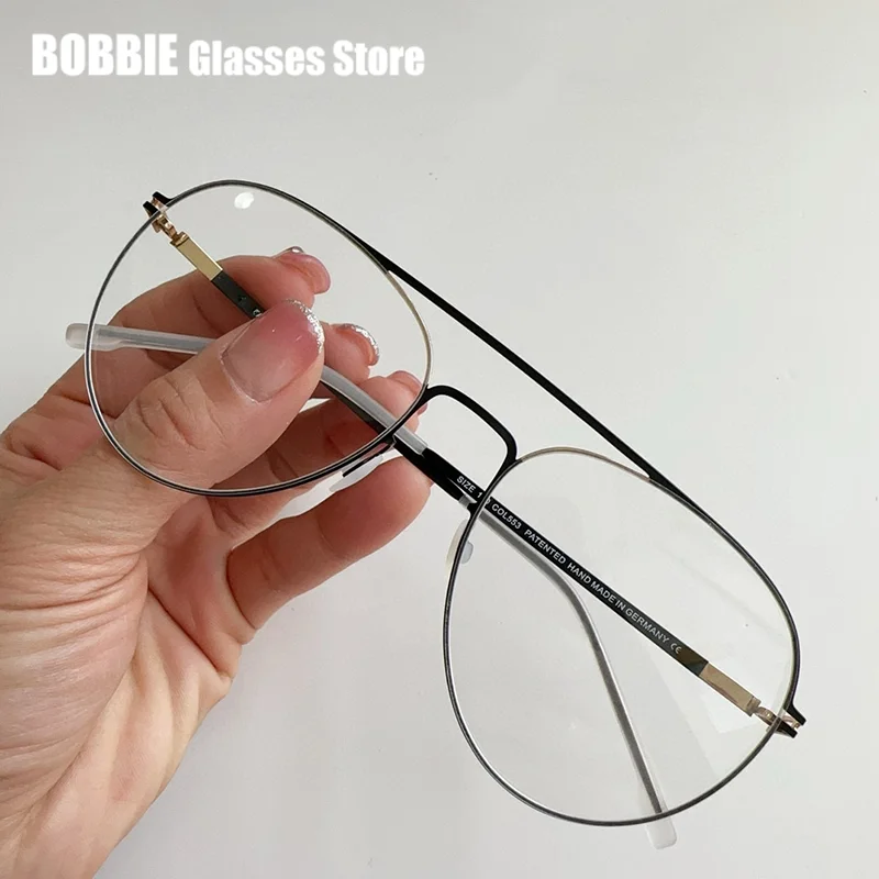 Germany Brand Design Screwless Glasses Frame Titanium Ultralight Pilot Fashion Men Optical Prescription Eyeglasses Large EERO