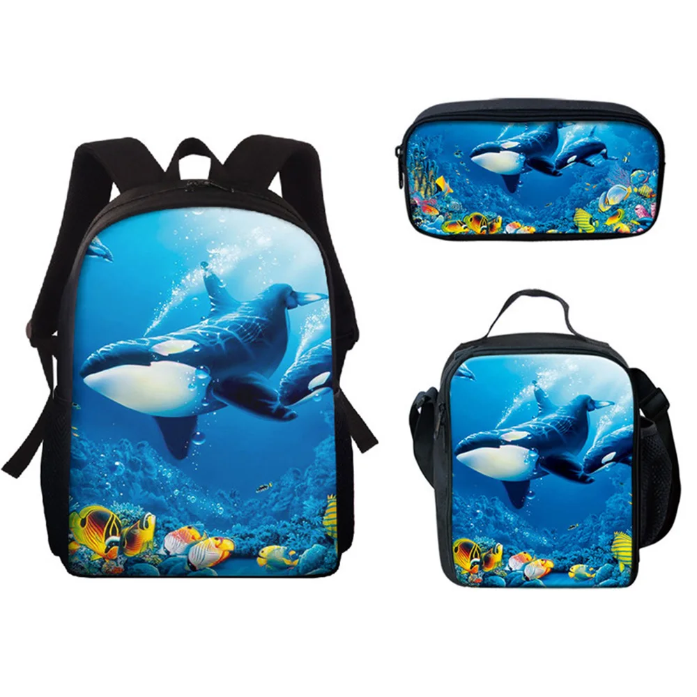 Classic Fashion Funny Underwater world Whale 3D Print 3pcs/Set pupil School Bags Laptop Daypack Backpack Lunch bag Pencil Case