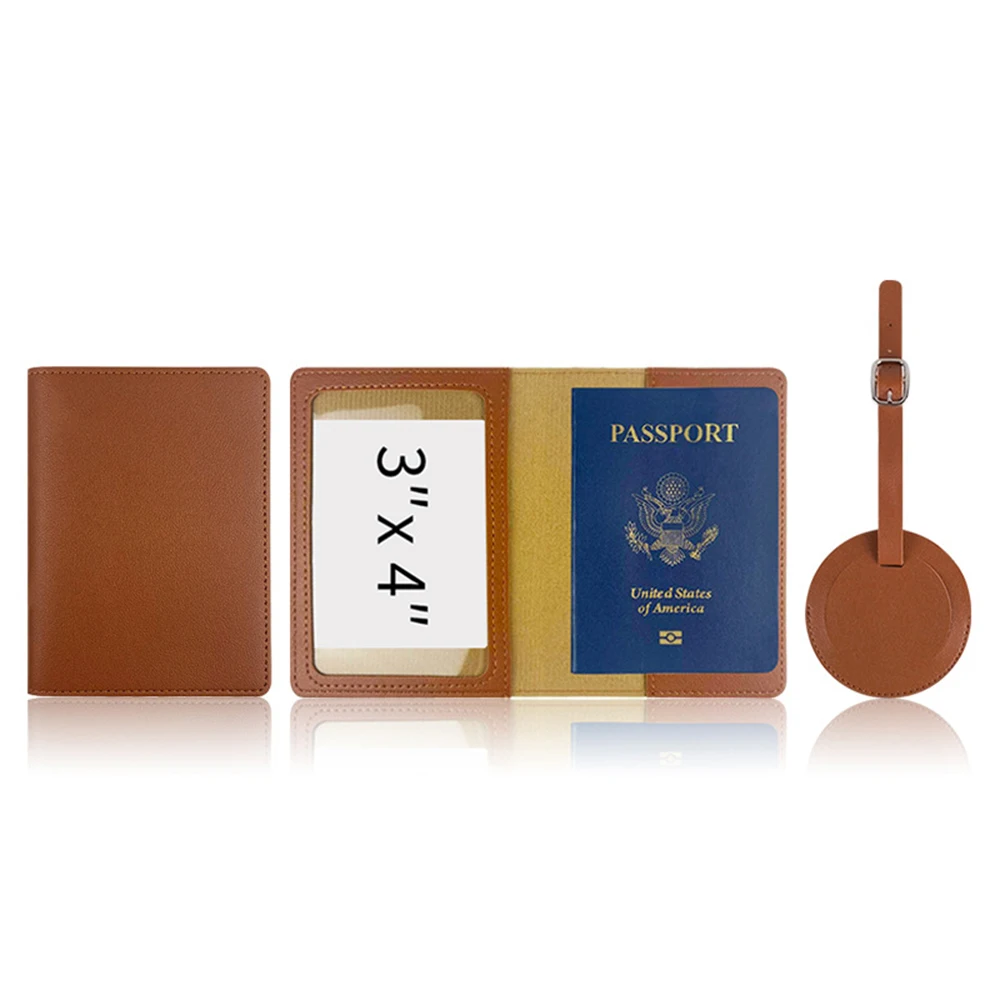 Soporte de pasaporte de viaje con nombre personalizado gratis, juego de etiquetas de equipaje, cuero PU, letras personalizadas, regalo, funda de pasaporte, etiqueta de nombre de maleta