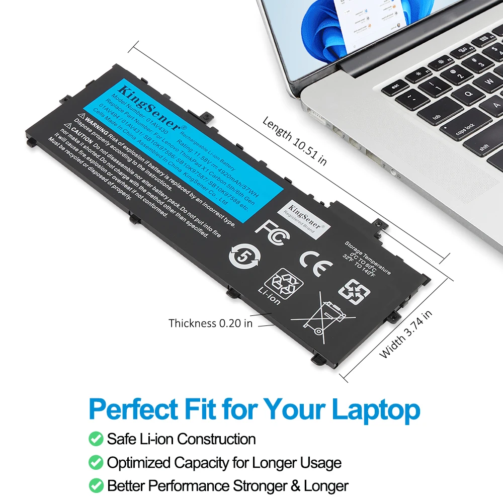 KingSener 01AV430 01AV429 01AV494 Akku für Lenovo Thinkpad X1 Carbon 5. Generation 2017 6. Generation 2018 Serie SB10K97586 01AV431 SB10K97587 – Detail 4