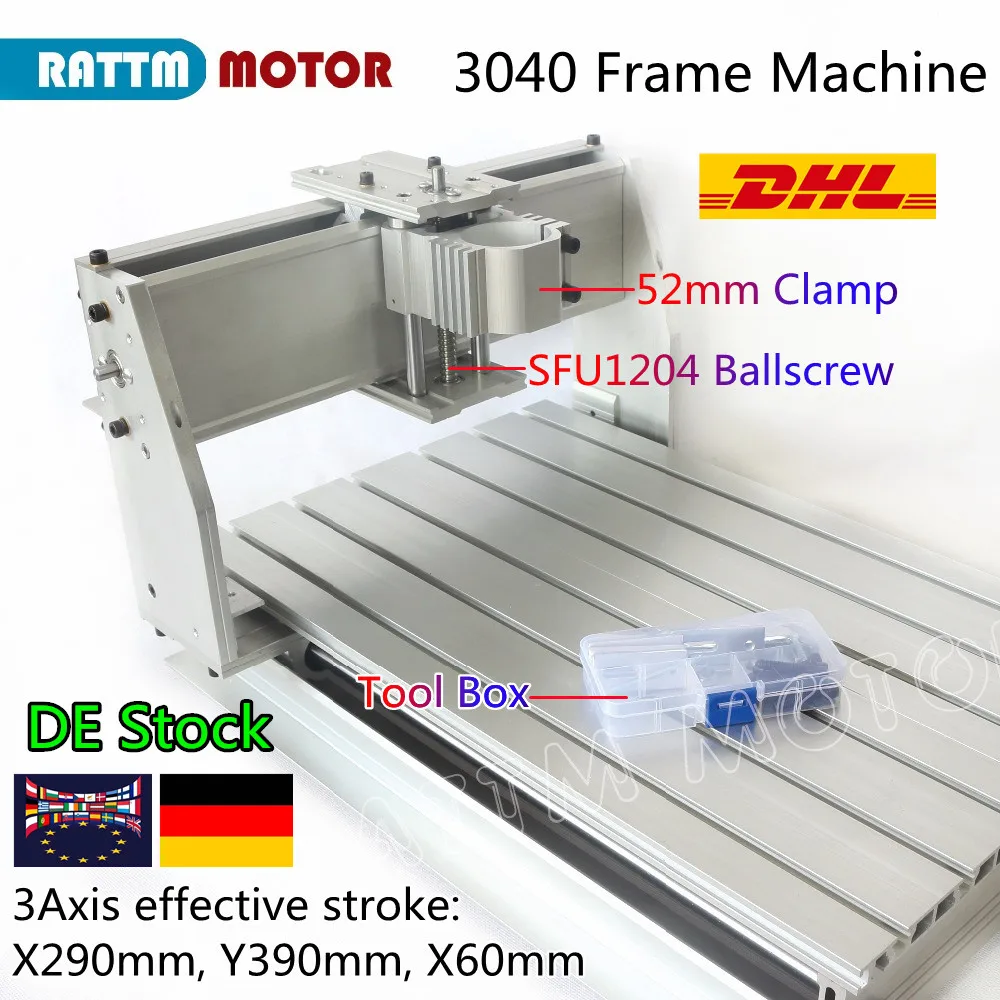 『EU Stock』Wood Lathe 3040 Cnc Router Milling Machine with 43mm clamp bracket Mechanical Kit Aluminium Alloy Frame Ball Screw